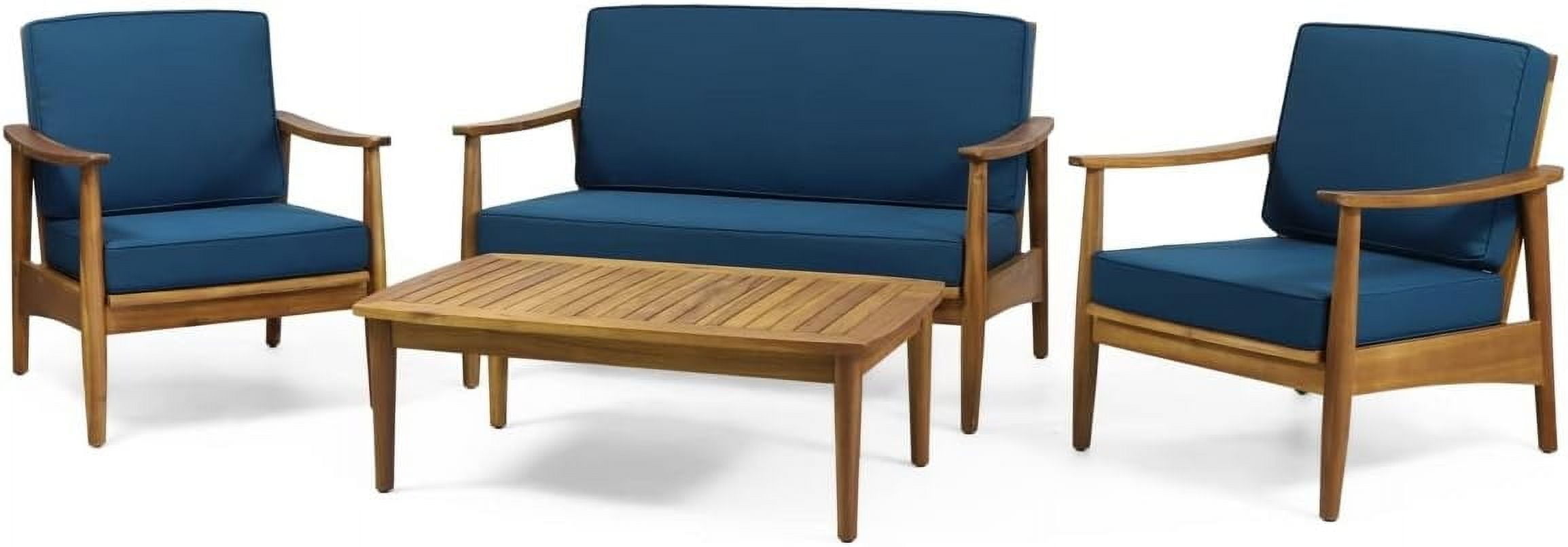 Euroco Contemporary 4-Piece Outdoor Chat Set with Acacia Wood Frame, Slatted Design, Water-Resistant Cushions, and Coffee Table