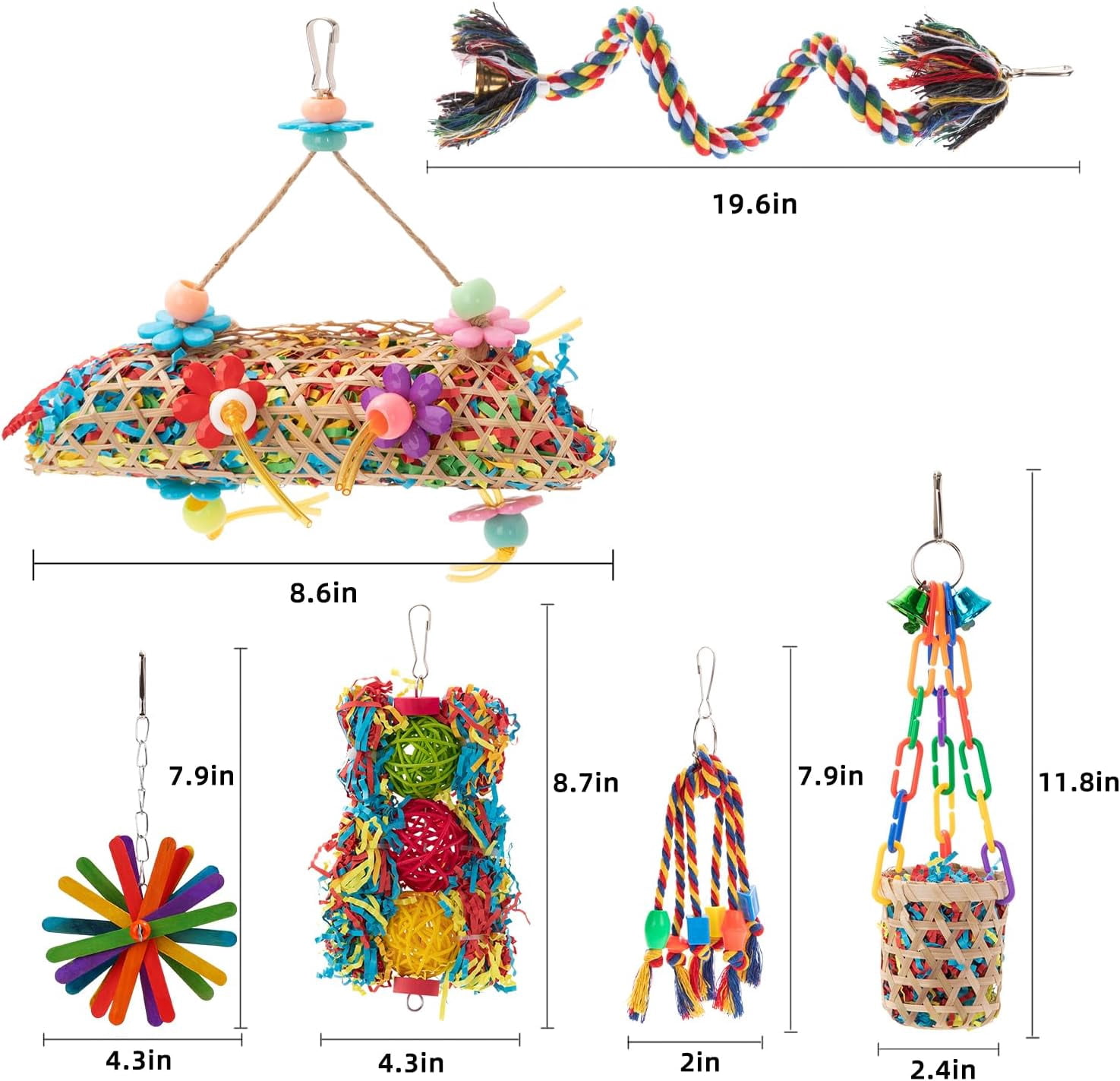 Bird Colorful Chewing Toys Parrot Foraging Shredder Toys Shred Hanging Foraging Toys, Comfy Perch Parakeet Toys for Rope Bungee Bird Toy