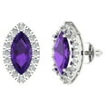 thumbnail image 2 of 3.64 Ct Marquise Cut Halo Studs Purple Natural Amethyst 14K White Solid Solid Gold Everyday Dainty Earrings Screw Back, 2 of 7
