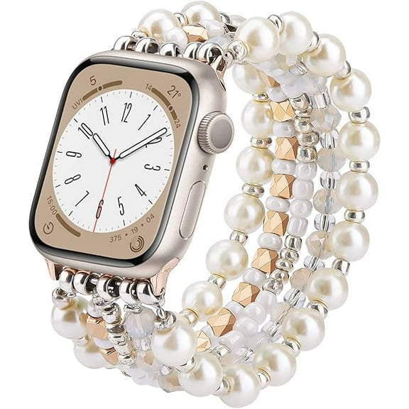 Beaded Bracelet Compatible for Apple Watch Band 42mm/40mm/38mm/41mm Series 11 10 9 8 7 SE Series 6/5/4 Women Fashion Cute Handmade Pearl Stretchy Watch Strap for iWatch Bands Series 3/2/1