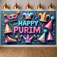 thumbnail image 5 of Colorful Happy Purim Banner Festive Purim Display Carnival Clown Hat Festive Backdrop for Purim Celebration Costume Party Indoor Decor, 5 of 9