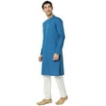 thumbnail image 2 of In-Sattva Men's Indian Embroidered Banded Collar Artistic Long Kurta Tunic; True Blue; LG, 2 of 5