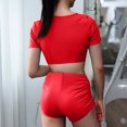 thumbnail image 4 of WTOBBY Women's Short Sleeve Two-Piece Swimsuit Set Sexy High Waisted Bathing Suit with Adjustable Straps for Summer Beach Pool Party,Red 2XL, 4 of 5