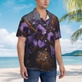 thumbnail image 3 of Honeii Ornate Purple Floral Vase Print Men’s Hawaiian Shirt,Classic Button-Down Short Sleeve Shirt, for Beach, Vacation, and Outdoor Activities,3X-Large, 3 of 7