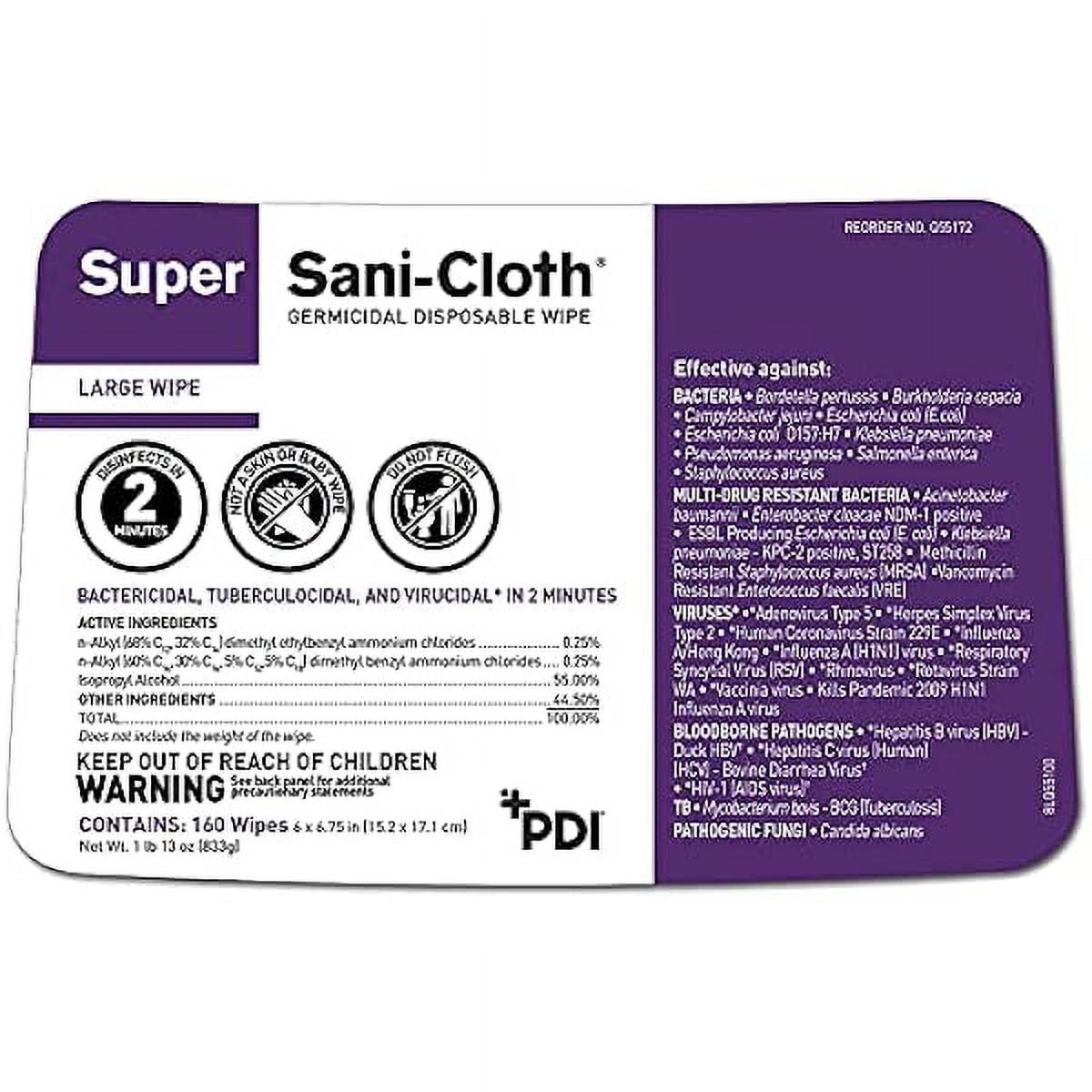 YANFEN Q55172 Super Sani Cloth Germicidal Disinfecting Wipes, Large 6" x 6-3/4", 160 Wipes (Case of 12 Canisters)