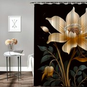 Pratyus Art Deco Flowers Polyester Quick-Drying Shower Curtain Set for Bathroom - Modern Chic Home Bathtubs Decoration with Hooks 60x72