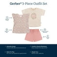 thumbnail image 2 of Gerber Toddler Girl Tops and Short Outfit Set, 3-Piece, Sizes 12 Months - 5 T, 2 of 4