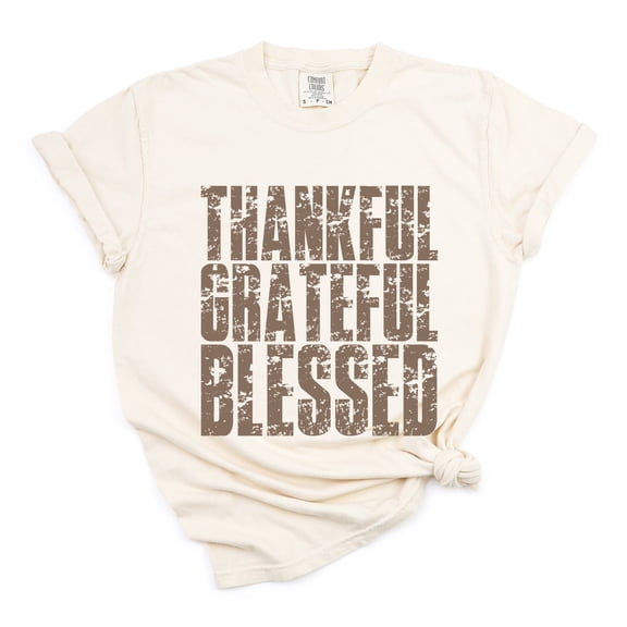 Thankful Grateful Blessed Block Distressed - Women's Garment Dyed Graphic T-Shirt