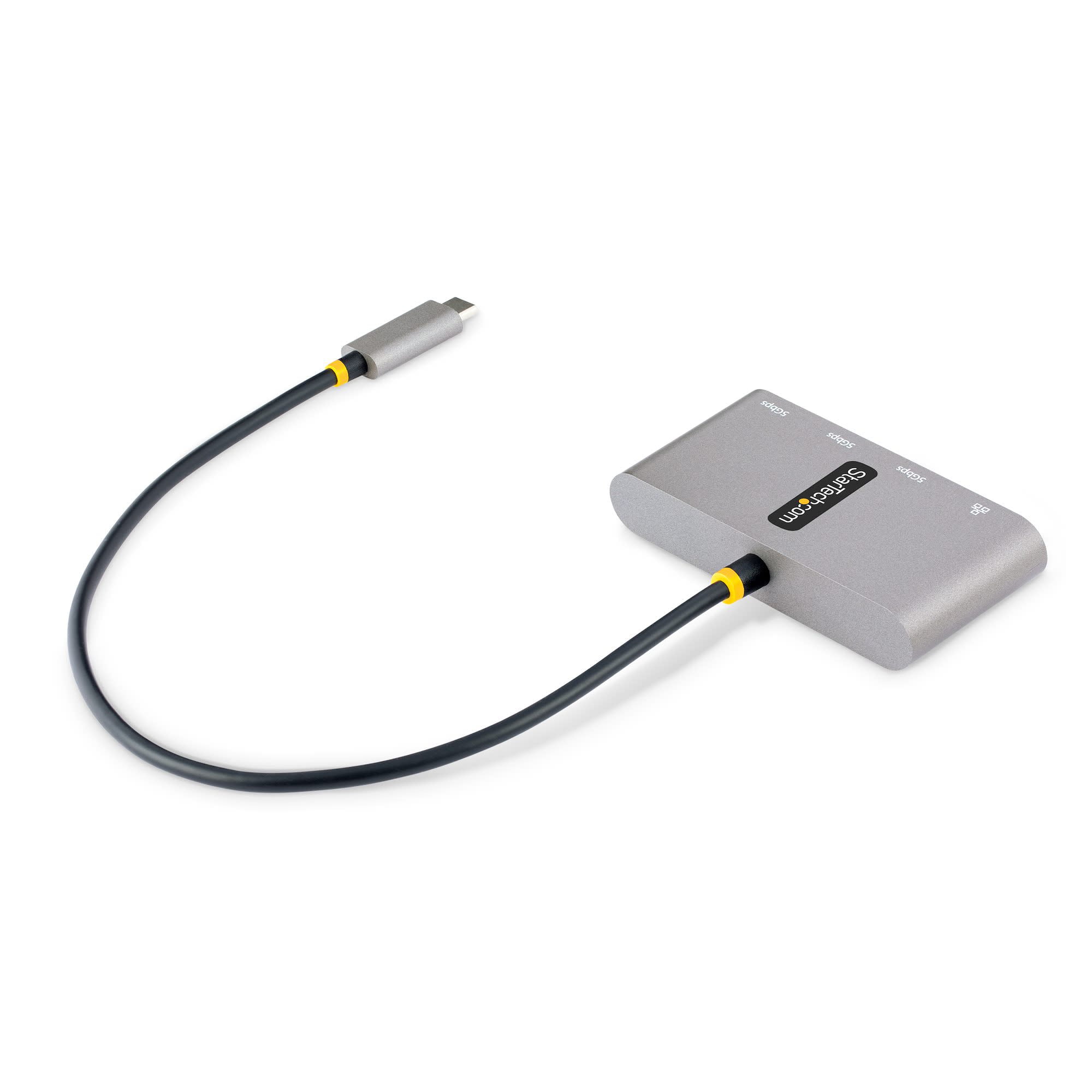StarTech.com 3-Port USB-C Hub with Ethernet - 1ft/30cm Long USB Type-C Host Cable - GbE - Portable USB-C to USB-A Hub, Space Grey, Space Gray