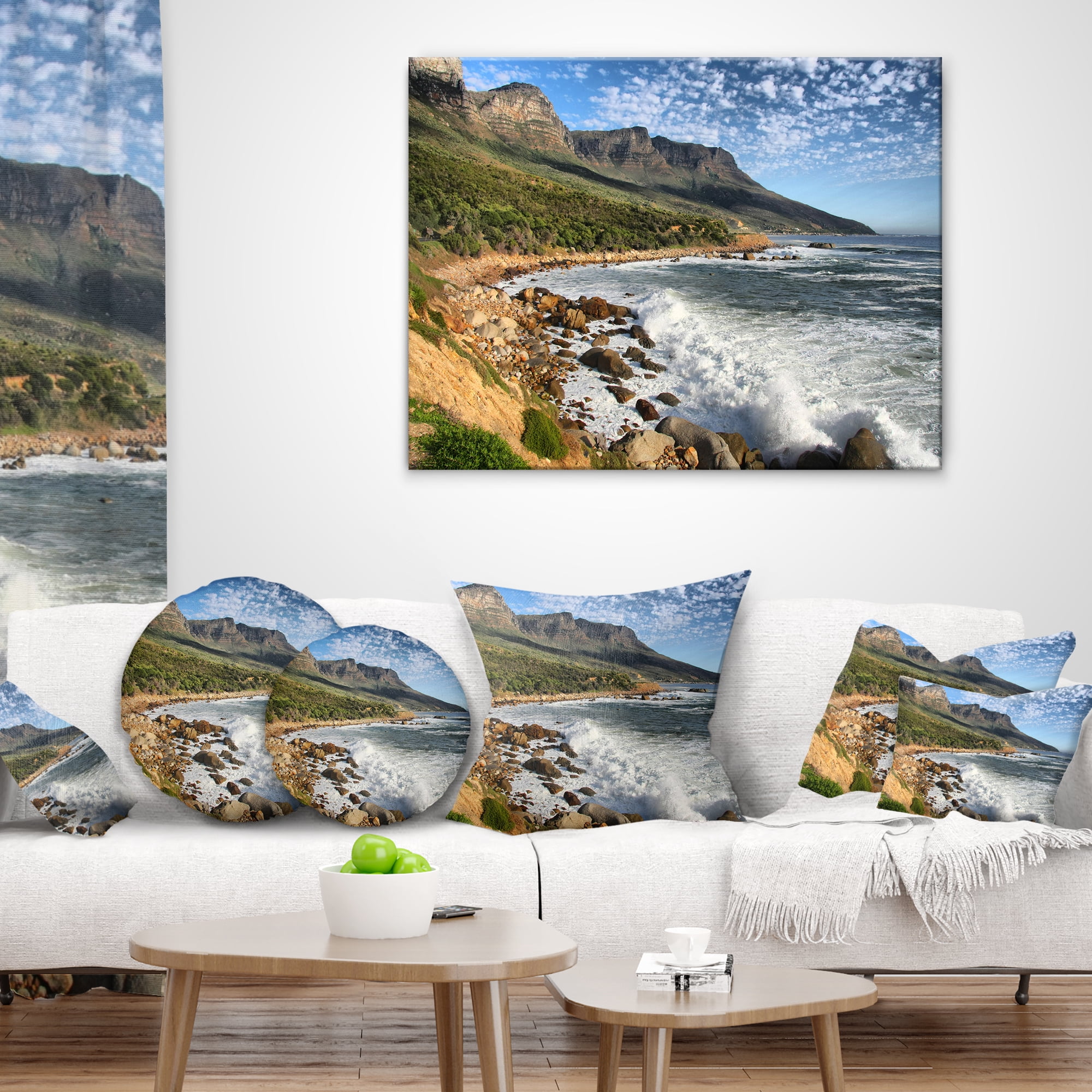 Designart Beautiful South African Seashore - Seashore Throw Pillow - 16x16