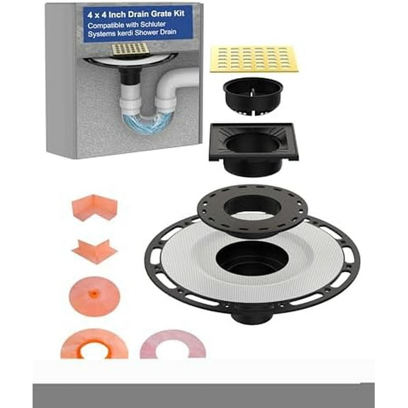 4'' Shower Drain Flange Kit, Compatible with Schluter Systems Kerdi Drain, PVC Bonding, Removable 304 Stainless Steel Drain Grate with Opener, for Low Profile Shower Tiles, CUPC Certified