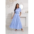 thumbnail image 5 of utcoco Womens Striped Button Down Shirt Dress Casual Puff Short Sleeve Ruffle Hem Maxi Dresses with Belt, 5 of 6