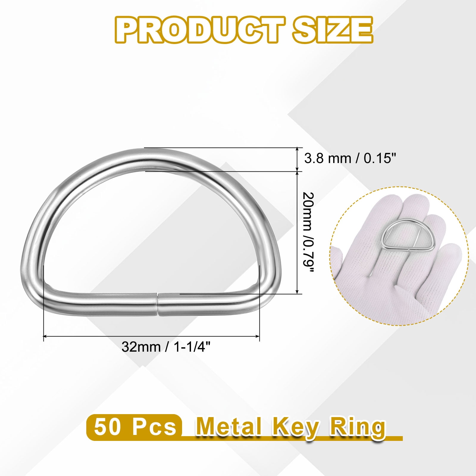 Uxcell Metal D Ring, (1-1/4", Silver)(50 Pcs), Heavy Duty Welded Solid D Rings Metal D Buckle, Suit for Bags/Backpack/Wallets/Leather/Straps/Webbing/Pet Collars/Hardware Assorted