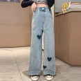 thumbnail image 2 of Cute Jeans for Teen Girls Y2𝐊 Heart Patchwork High Waisted Straight Leg Baggy Jeans Wide Leg Denim Pants Preppy Clothes, 2 of 9