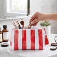 thumbnail image 3 of Makeup Bags for Purse,Small Clear Coated Cosmetic Bags for Women Girls, Waterproof Travel Organizer Zipper Pouch Beach Vacation Essentials (White-Red), 3 of 4
