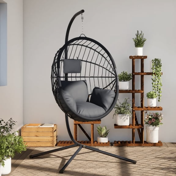 vidaXL Steel Egg Hanging Chair with Cushion, Anthracite