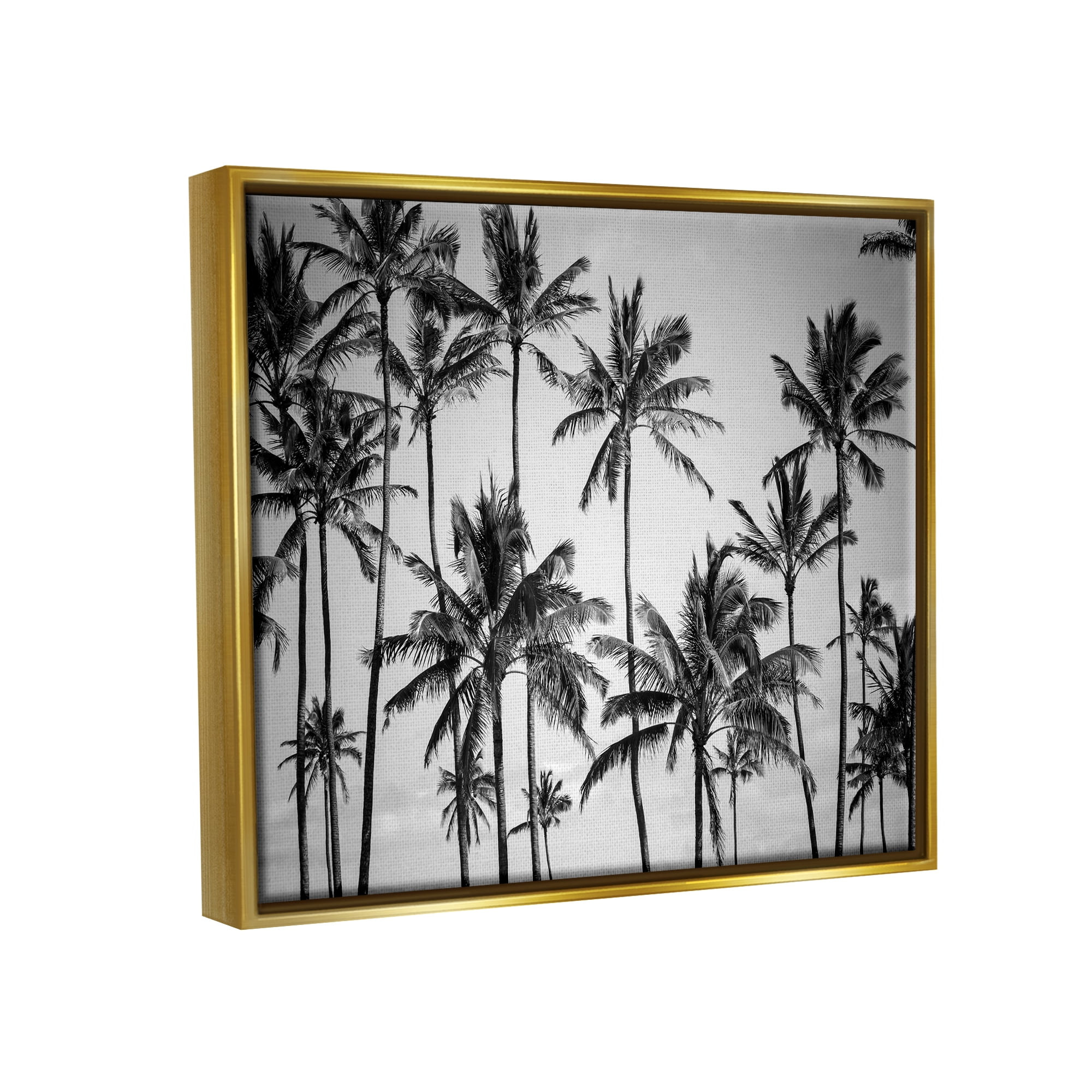Stupell Industries Palm Trees Skyline Black and White Photography Metallic Gold Framed Floating Canvas Wall Art, 16x20, by Design Fabrikken