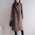 thumbnail image 3 of Skymirror Women Autumn Winter Solid Color Woolen Coat Lapel Long Sleeve Two Buttons Pockets Mid-length Woolen Cardigan Outwear, 3 of 8