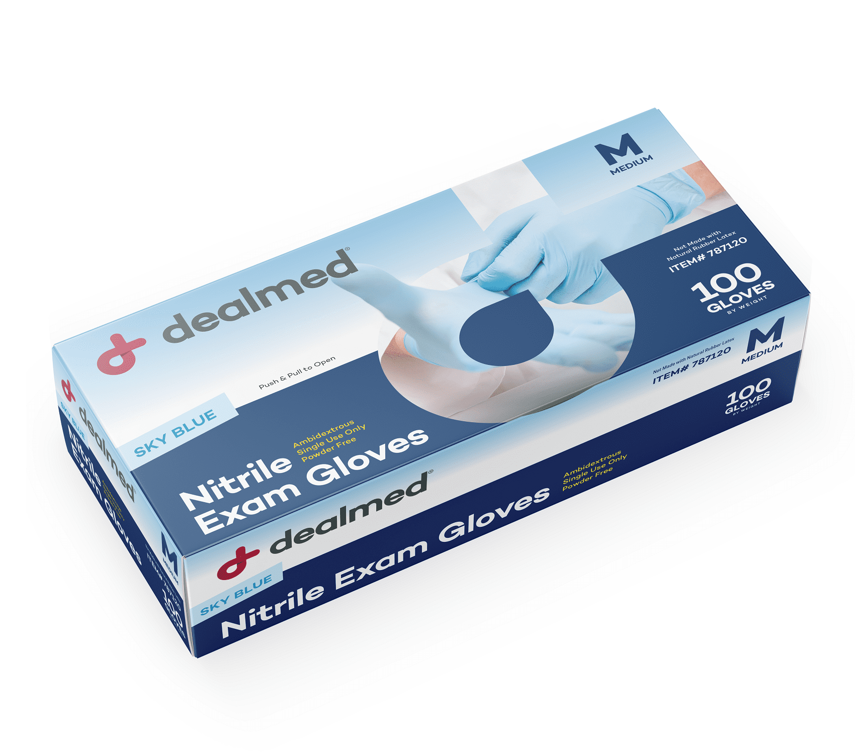 Dealmed Sky Blue Nitrile Exam Gloves, Disposable Non-Irritating Latex Free Gloves, Multi-Purpose Use Gloves for First Aid Kit and Medical Facilities (Medium, Box of 100)