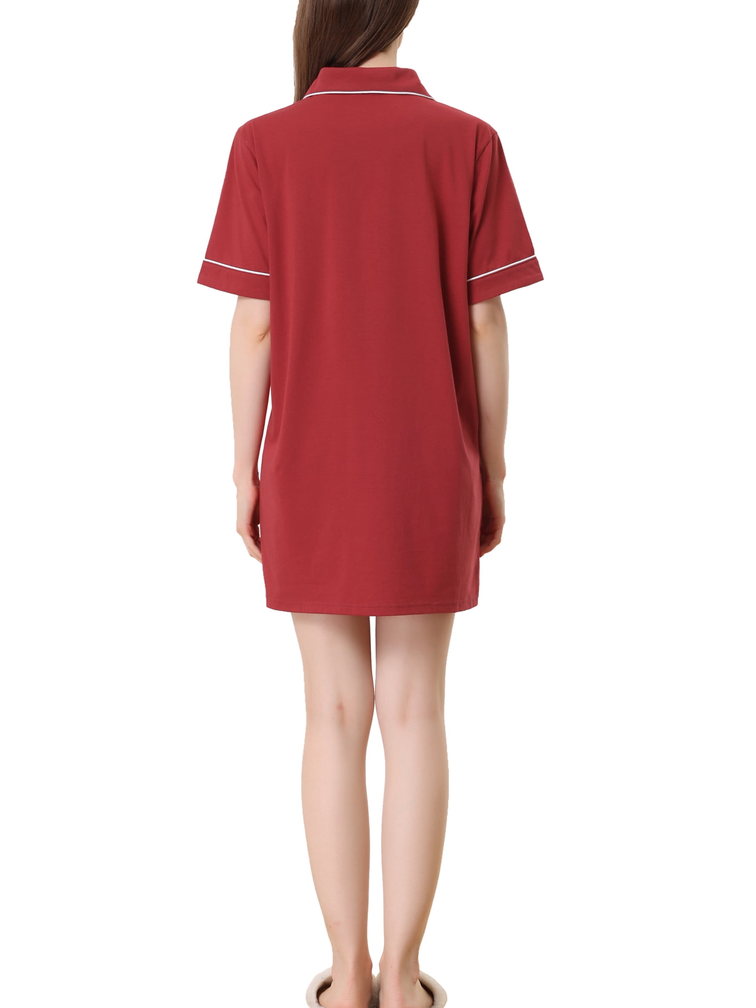 Unique Bargains Women's Summer Short Sleeves Button Down Sleepshirt
