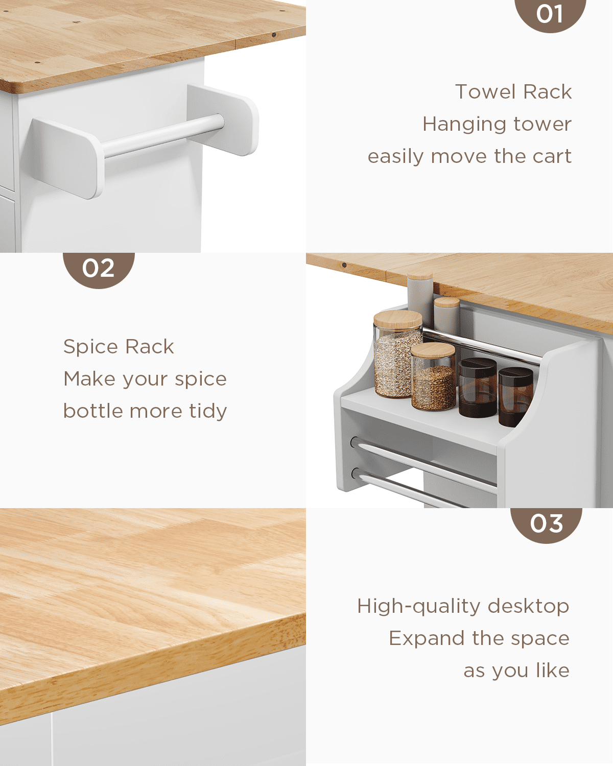 Aiho 45.5'' Kitchen Island Cart with Storage , Rolling Kitchen Island with Folding Drop Leaf Breakfast Bar for Dining Room, White