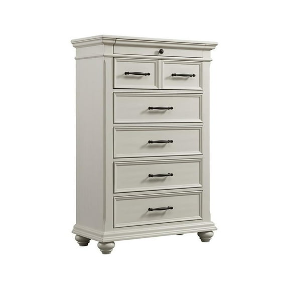 Pemberly Row Contemporary Wood 6 Spacious Drawers Chest in Off White