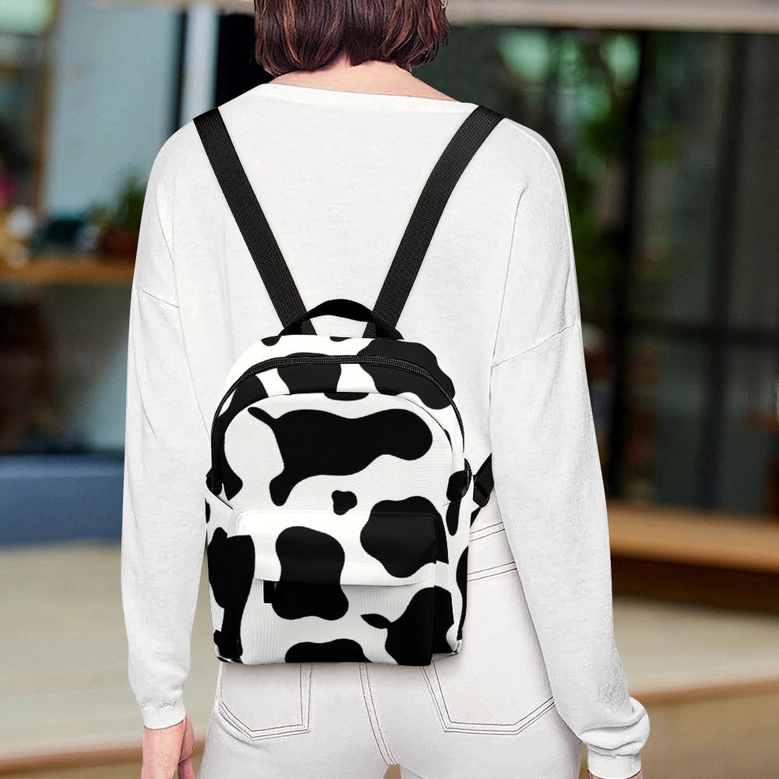 8.1×10in Casual Women'S Backpack With Anti-Contraction And Stretch For Sports Activities Travel Picnics Simple Cow Print Pattern, Vector Art Style_4