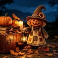 thumbnail image 5 of Voglyf Light Up Ghost Witch Figurine, 5.9" Wooden-Look Halloween Skeleton Decoration with Warm LED Lantern, Cute Spooky Collectible Statue for Indoor Tabletop, Mantel, Desk and Party Decor, 5 of 6