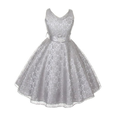 Brooches For Dresses - Good Girl Girls Silver Lace Brooch Accent Junior Bridesmaid Dress