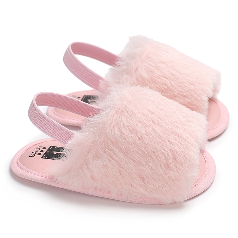 Argorgeous Baby Boy Girl Sandals Loafer Fluff Fur Slide FlatAnti-Slip Cute Slippers Soft Sole Crib 