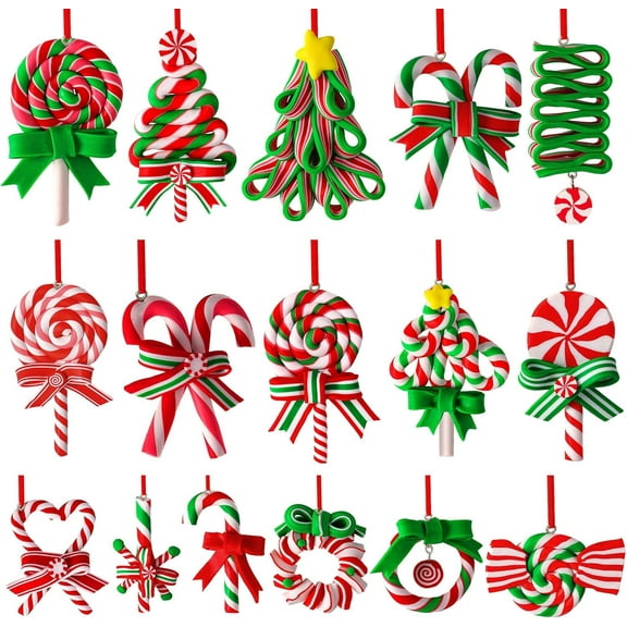 2 sets Christmas Ornaments Set - Mini Wood Candy Cane Hanging Decor, Colorful Peppermint Pendants for Xmas Tree, Home, and Party Decorations