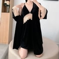 thumbnail image 2 of AINIYS V Neck Velvet Lace Trim Sleep Dress and Robe Set, Solid Color, Adjustable Straps, Women's Pajama Nightwear for Relaxing Nights Black M, 2 of 6