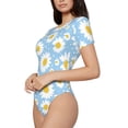 thumbnail image 2 of Haiem Daisies Flowers Women's Crew Neck Short Sleeve Bodysuit Tops Stretchy Slim Basic-Small, 2 of 9