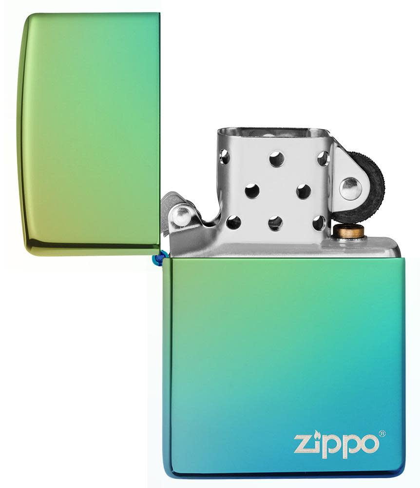 Zippo High Polish Teal Zippo Logo Pocket Lighter