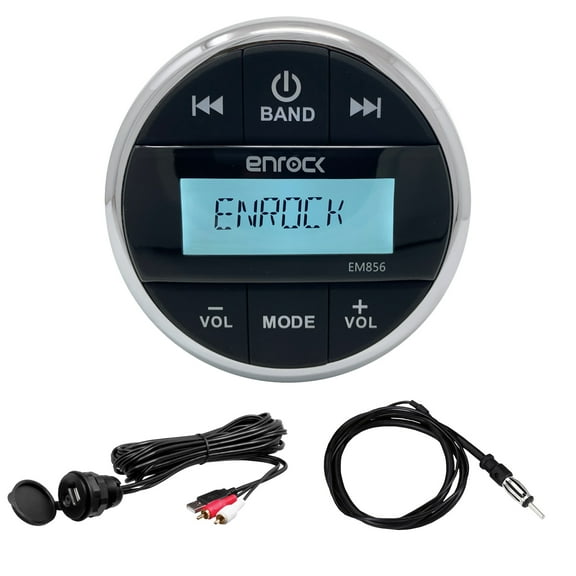 Enrock Gauge Mount Media Center Marine Grade Receiver, Universal USB/3.5MM Auxiliary Interface Mount, Weather-Resistant 22" AM/FM Radio Antenna (Black)