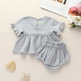 thumbnail image 2 of Kids Girls Clothes Efsteb Toddler Girl Summer Shorts Sets Comfy Solid Color Round Neck Short Sleeve T Shirts Shorts Set Casual Fashion Outfits (Gray,6-12 Months), 2 of 8