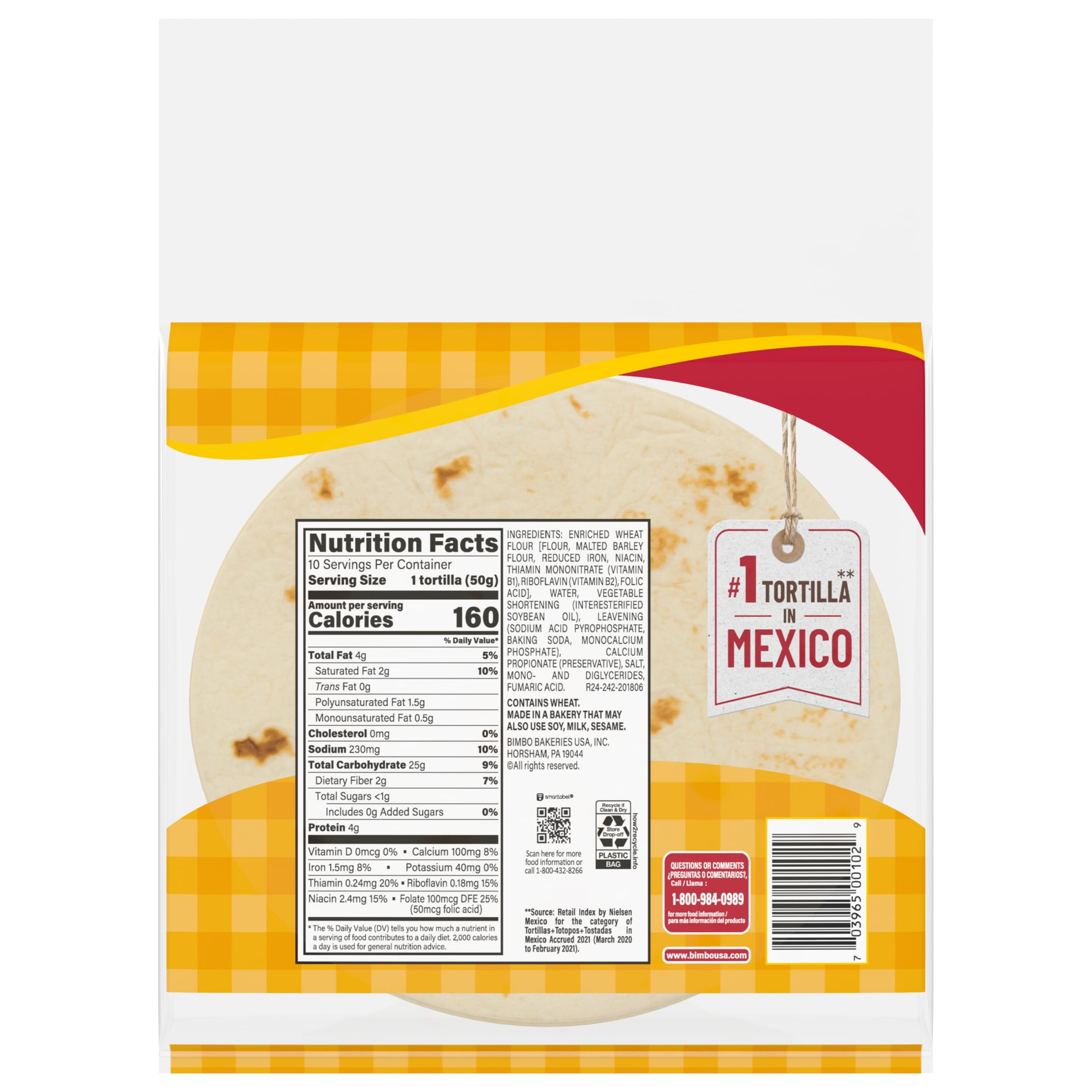 Tia Rosa Plain Flour Tortillas, 10 count, Tortillas, 17.5 oz Bag