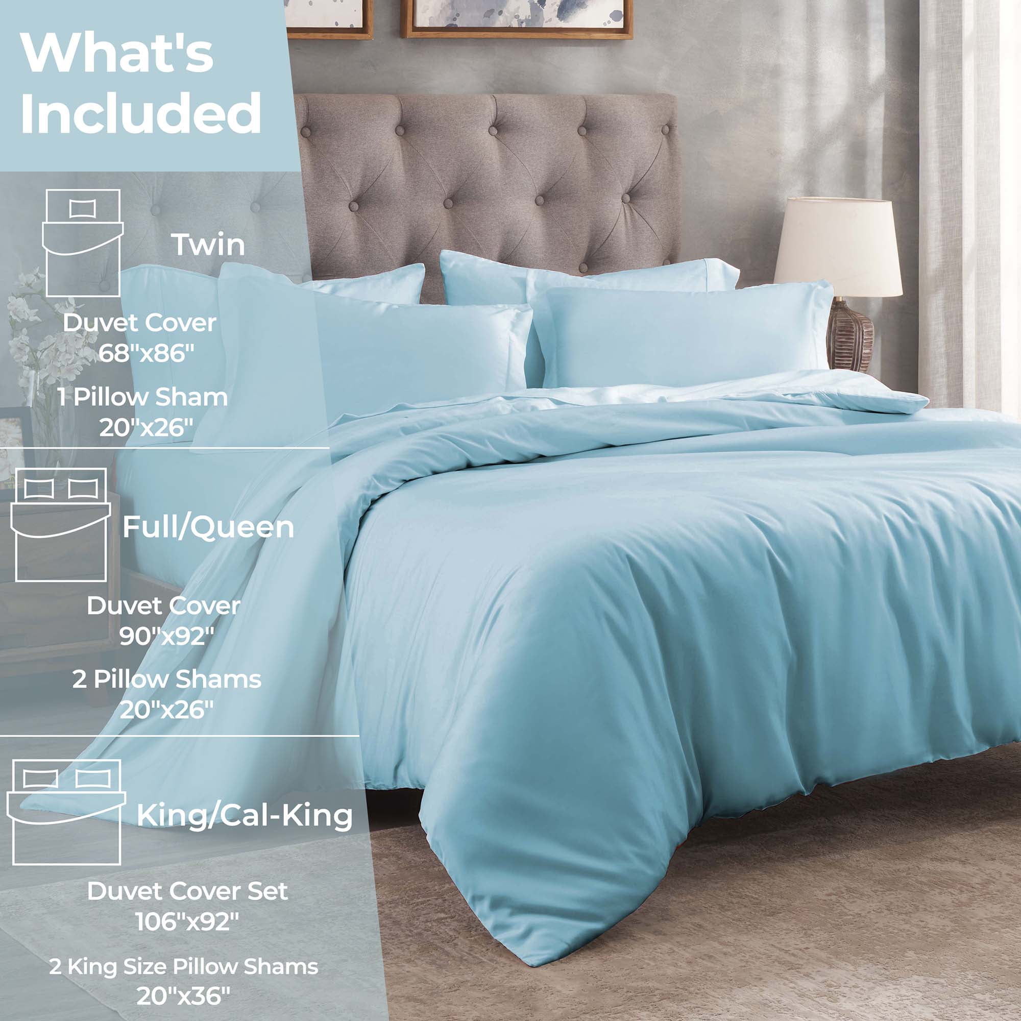 BNM 300 Thread Count Egyptian Cotton Duvet Cover Set, Twin, Light Blue
