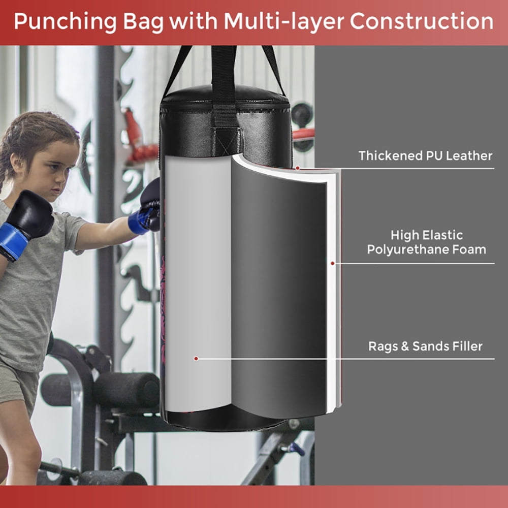 Demifill 2 Feet Kids Gloves Skipping Rope Boxing Set, Kids Punching Bag, Filled Kick Ball for Children Kids, Wall-Mounted Kicking Bag for Boxing, Taekwondo, Kickboxing, Martial Arts, Black