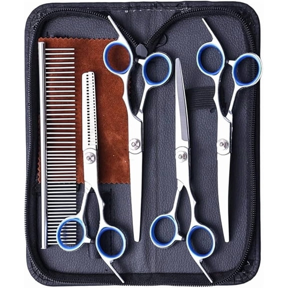 7 in1 Professional Dog And Cat Grooming Scissors Set, Including Straight Scissors, Curved Scissors, Clippers And Combs, Pet Cat Grooming Scissors Set