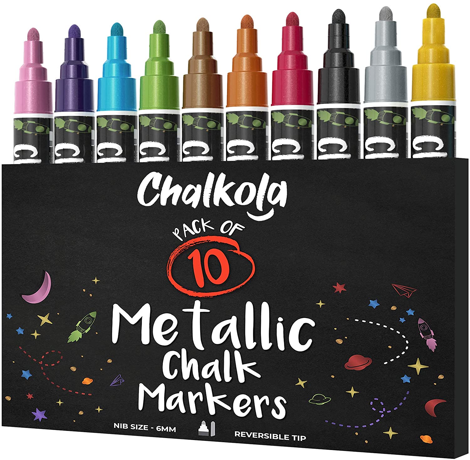 Metallic Chalk Markers (10 Pack) Liquid Chalk Pens for Blackboards