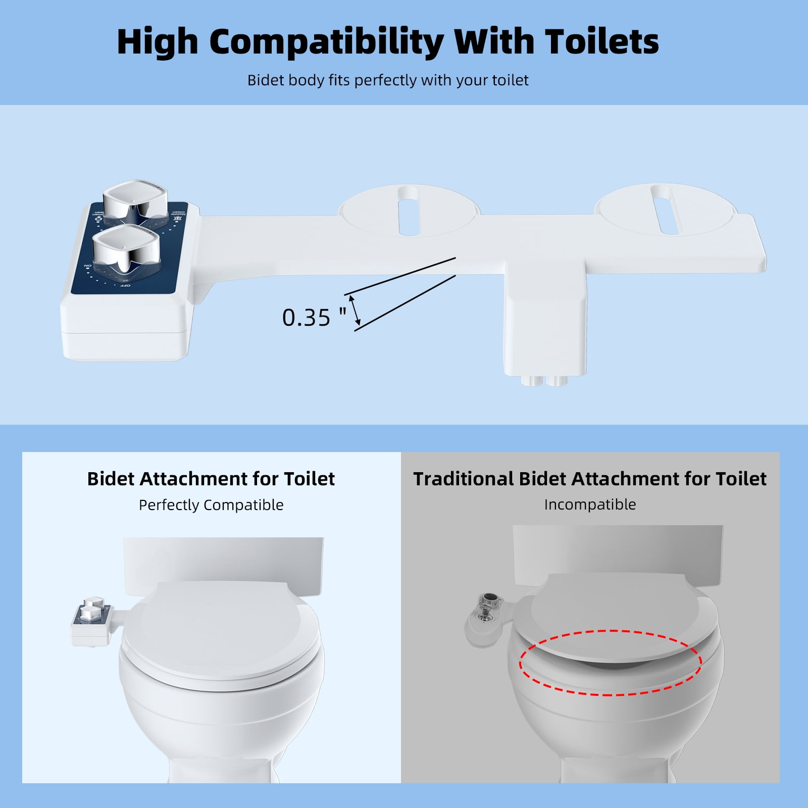 CADOVE Non-Electric Bidet Attachment for Toilet, Dual Self-Cleaning Retractable Nozzle