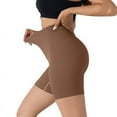 thumbnail image 4 of QQAMB Womens Yoga Shorts Sports Fitness High Waisted Elastic Waisted Solid Color Breathable Tight Yoga Leggings Brown L, 4 of 4