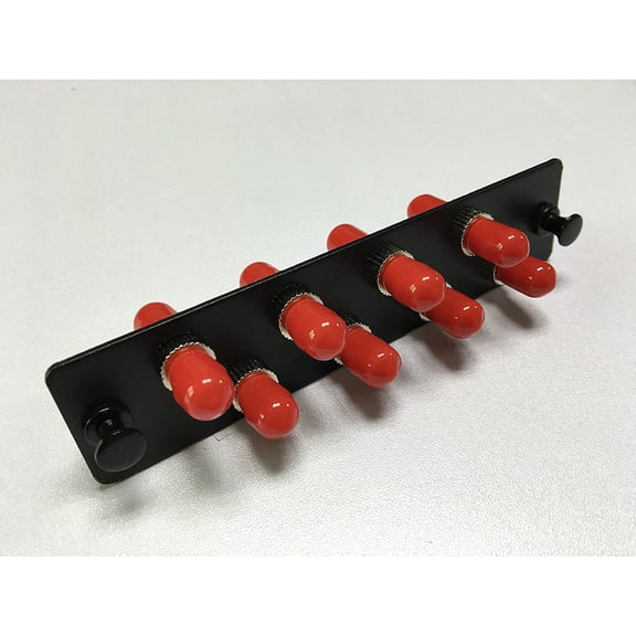 RiteAV LGX Footprint ST Adapter Panel, 8 Ports, Loaded w/8 ST Simplex Multimode Adapters, Black
