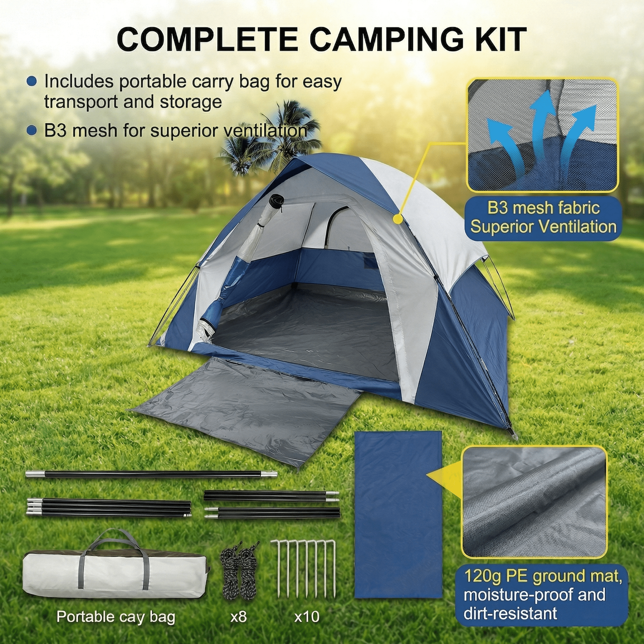 XL 6-Person Family Camping Tent with Rainproof Canopy Tent for Family Camping, Hiking and Backpacking