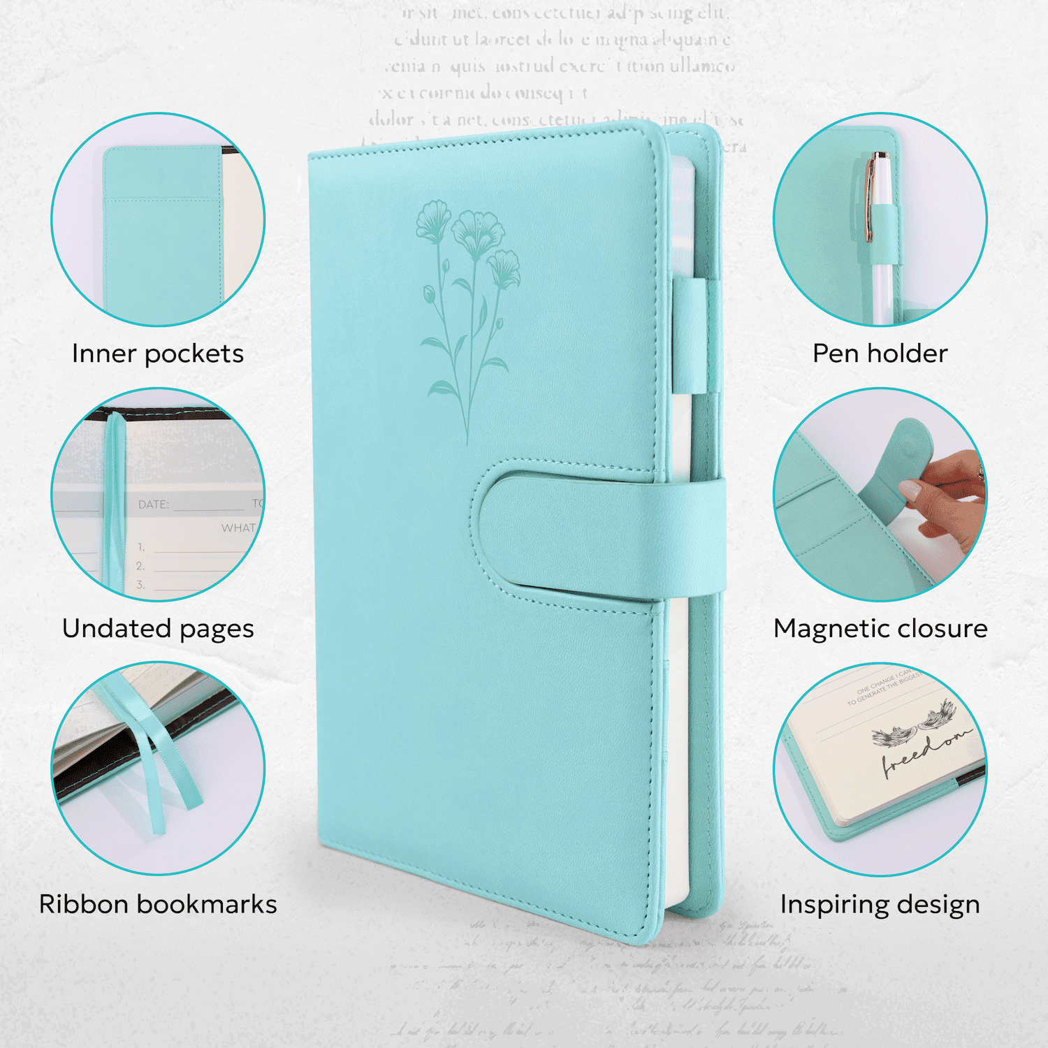 Prazoli Prayer Journal for Women - Daily Devotional Journaling Book for Woman , Religious Baptism & Christian Gifts & Bible Study Supplies for Church Note Taking , Devotional Notebook | Blue Flower
