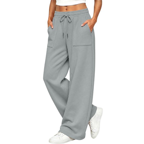 Horkkom Baggy Sweatpants Wide Leg Solid Color Casual Drawstring Pants Soft Comfy Daily Sweatpants with Pockets XL