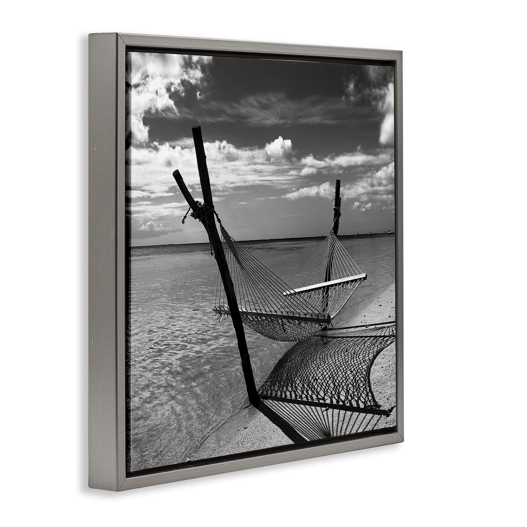 Stupell Industries Windward Beach Hammock Coastal Photography Gray Floater Framed Canvas Art Print Wall Art, 25 x 25