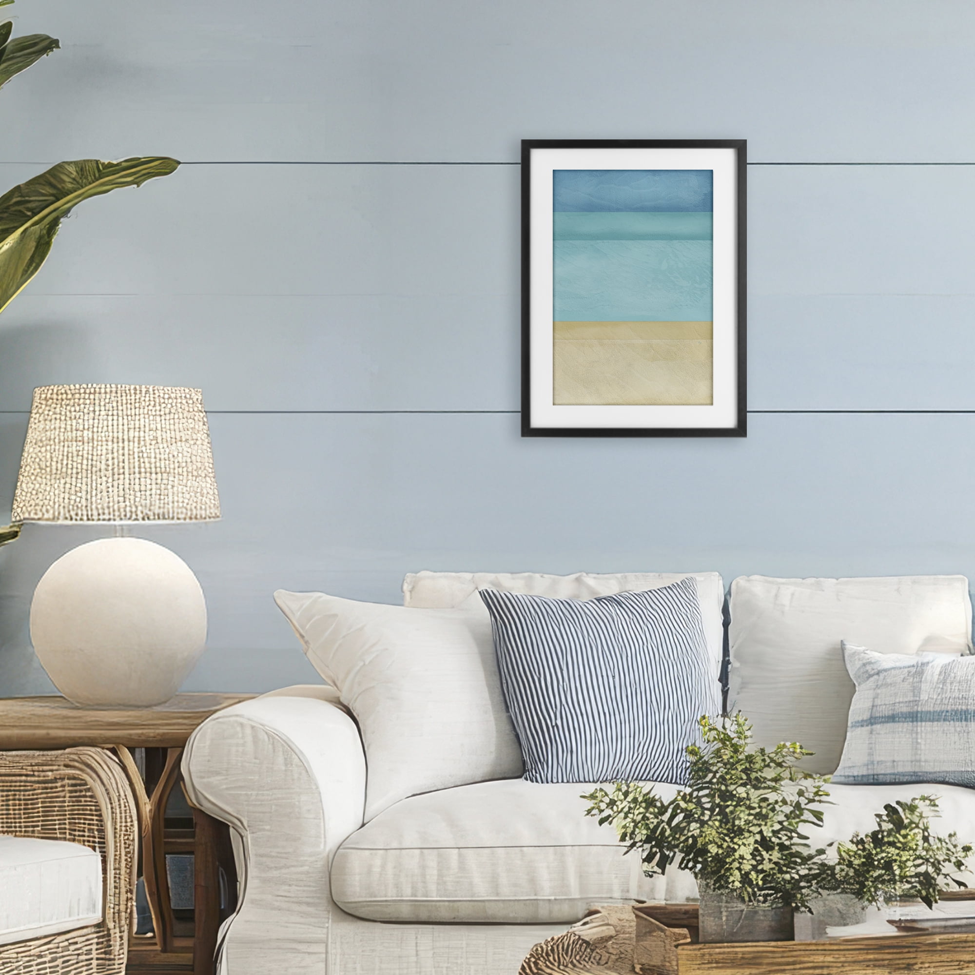 Stupell Industries Abstract Beach Coastal Color Block Black Framed Print Under Glass, design by Martina Pavlova