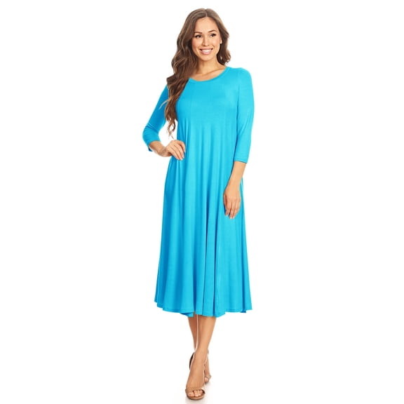 Women's Casual Basic Comfy 3/4 Sleeve Flare A-line Midi Long Maxi Dress